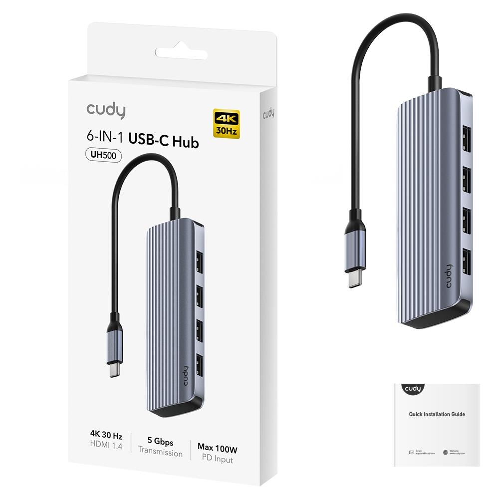 HUB USB CUDY 6P 1USB-C 3.2 GEN / 1XHD MI4K 4USB-A - Foto 4