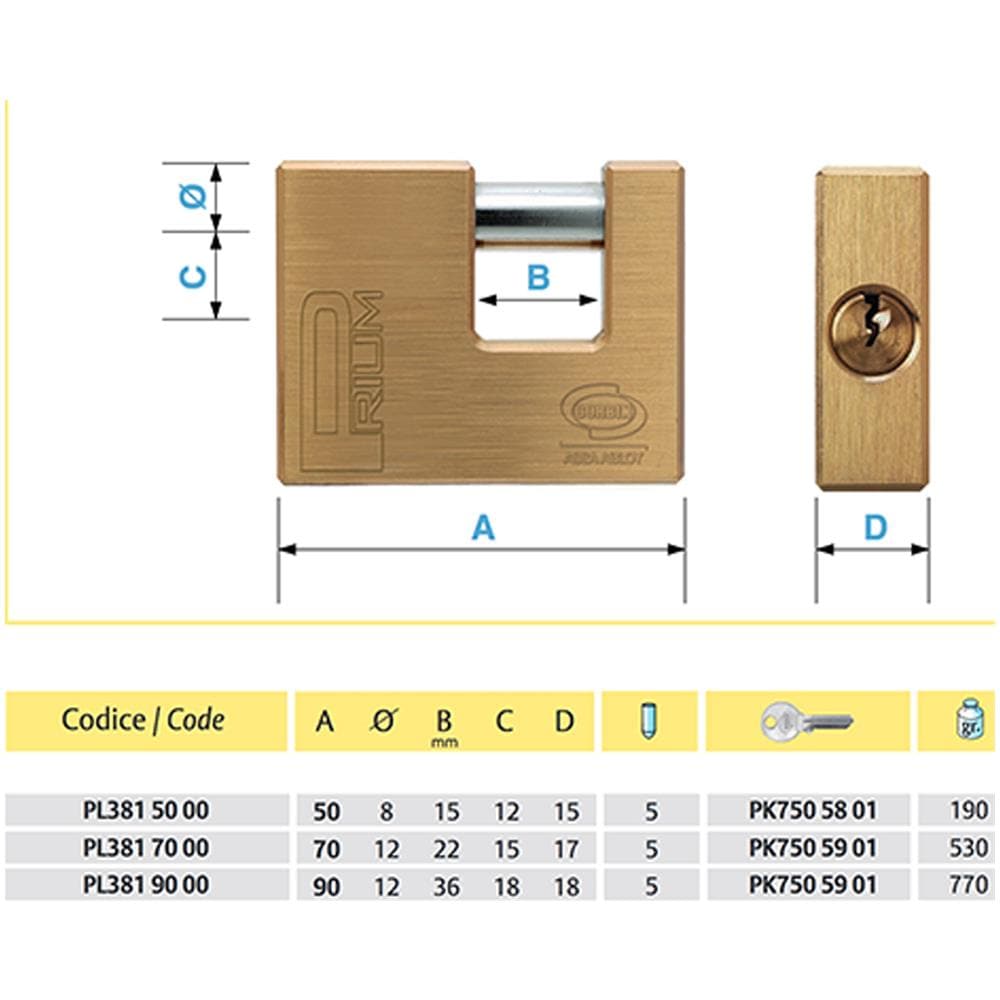 Lucchetto Catenaccio Antiscasso Ottone Mm 50 / 60 / 70 / 90 - 50mm - Foto 2