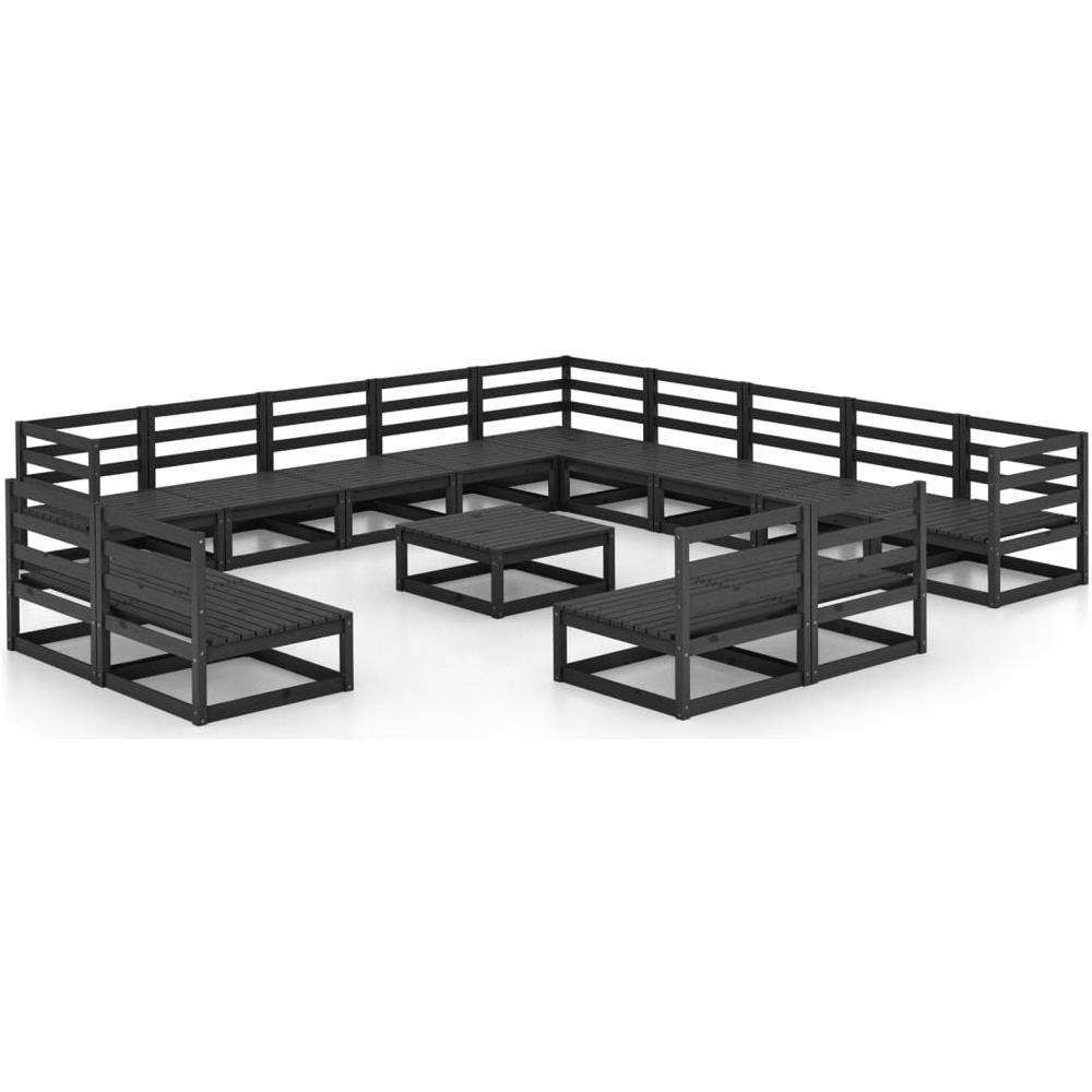 Set Divani da Giardino 14 pz Nero in Legno Massello di Pino - Foto 2