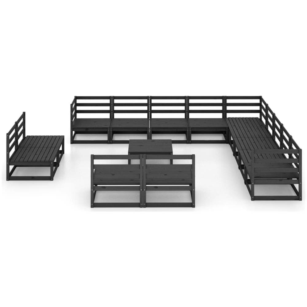 Set Divani da Giardino 14 pz Nero in Legno Massello di Pino - Foto 3