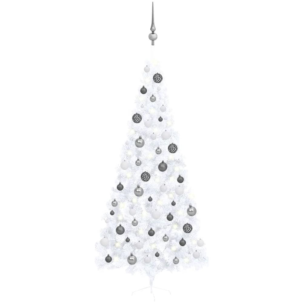 Set Albero Natale Artificiale a Metà LED e Palline Bianco 240cm - Foto 1