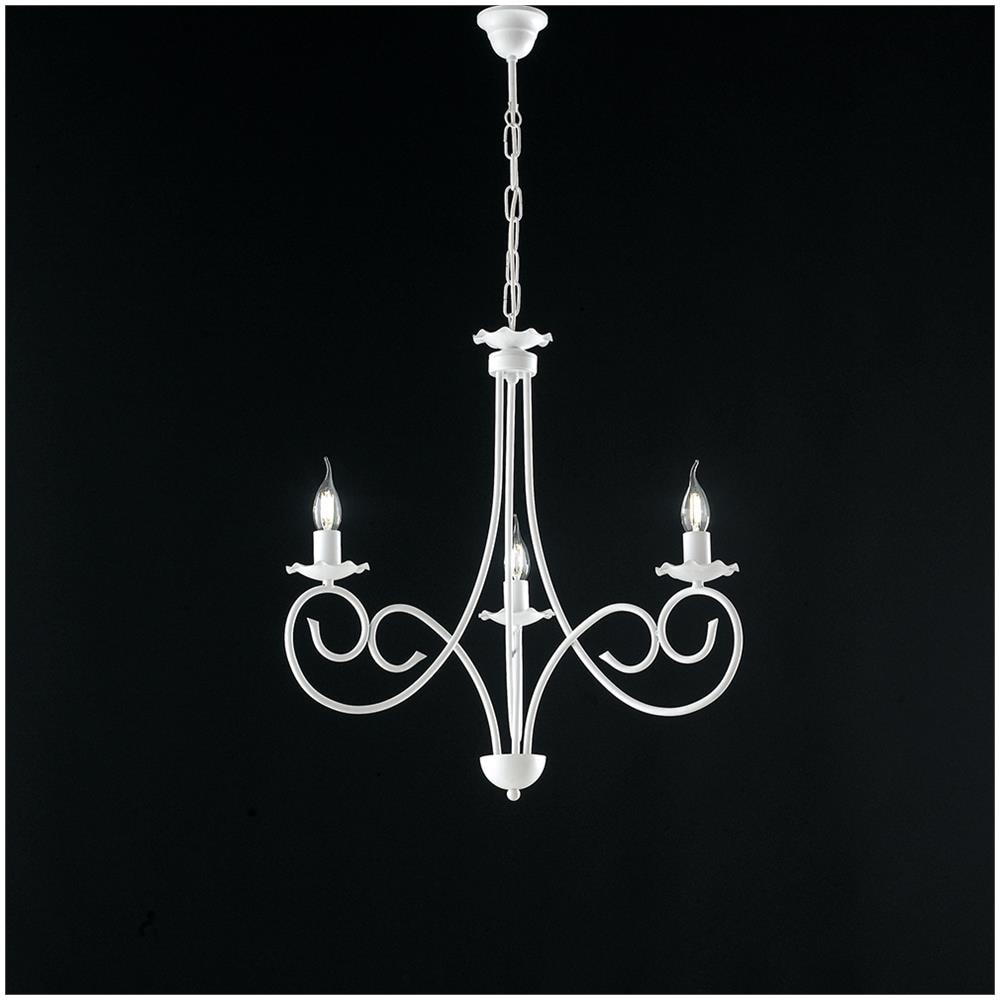 Lampadario A Sospensione In Ferro Bianco Shabby Tre Luci 50x H60 Cm - Foto 1