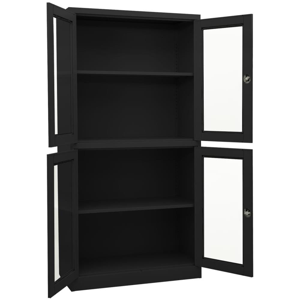 Armadio Per Ufficio Antracite 90x40x180 Cm In Acciaio E Vetro - Foto 3