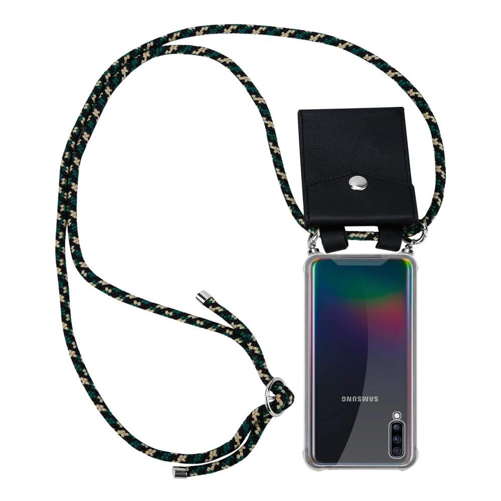 Catena Di Telefoni Cellulari Compatibile Con Samsung Galaxy A70 In Camouflage - Coperchio Protettivo In Silicone Con Anelli D'argento, Cinturino In Corda E Custodia Staccabile - Foto 1