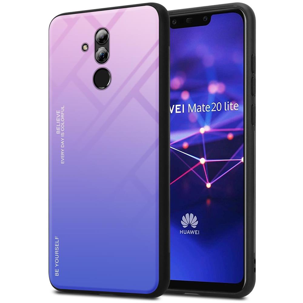 Custodia Compatibile Con Huawei Mate 20 Lite In Rosa - Blu - Coperchio Protettivo Bicolore In Vetro Temperato E Silicone Tpu - Foto 1