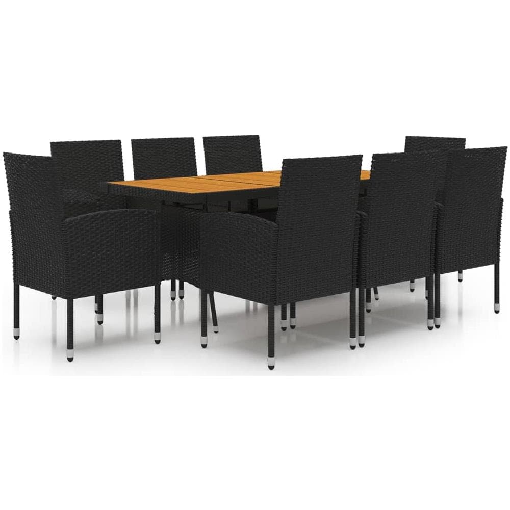 Set Da Pranzo Per Esterni 9 Pz In Polyrattan Nero - Foto 1