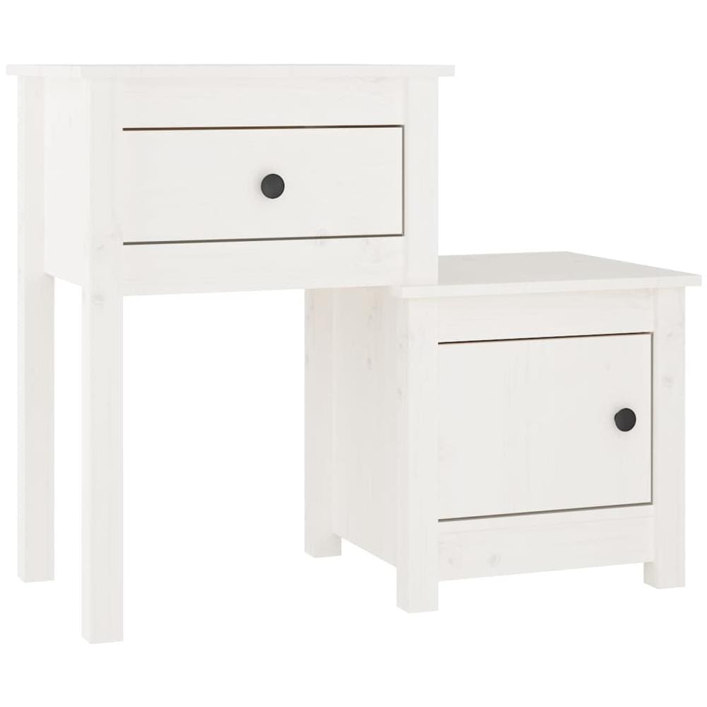 Comodino Bianco 79,5x38x65,5 Cm In Legno Massello Di Pino - Foto 1