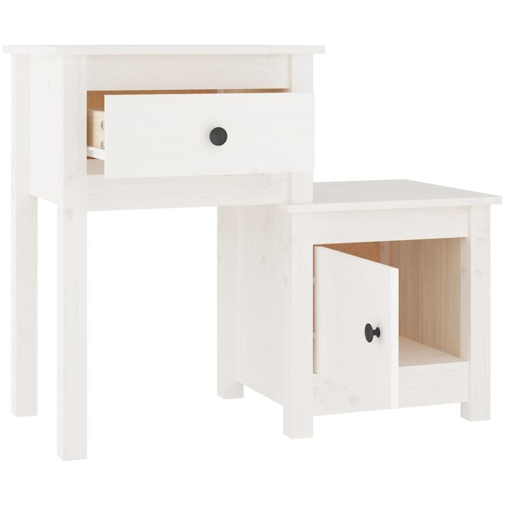 Comodino Bianco 79,5x38x65,5 Cm In Legno Massello Di Pino - Foto 2