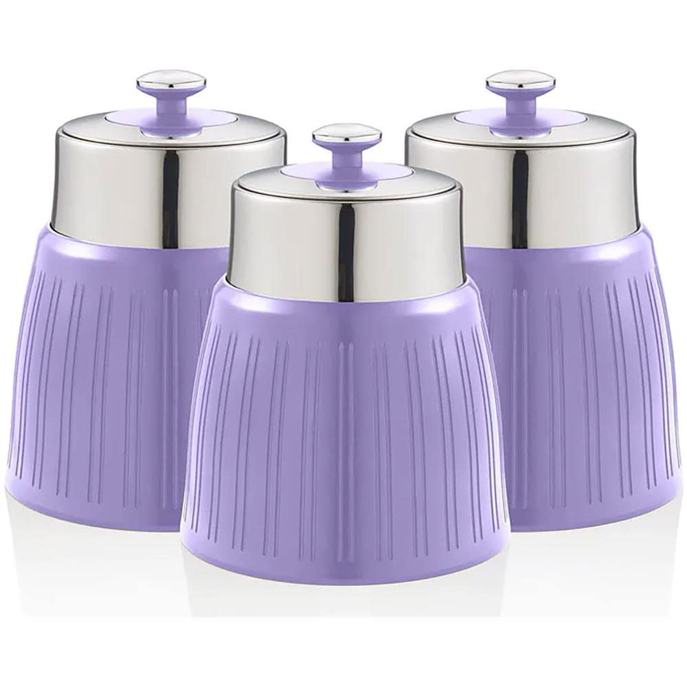 Swka1024purn Retro Set Di 3 Barattoli Cucina Da 1,2 L, Ermetico Té, Spezie, Design Vintage Viola - Foto 1