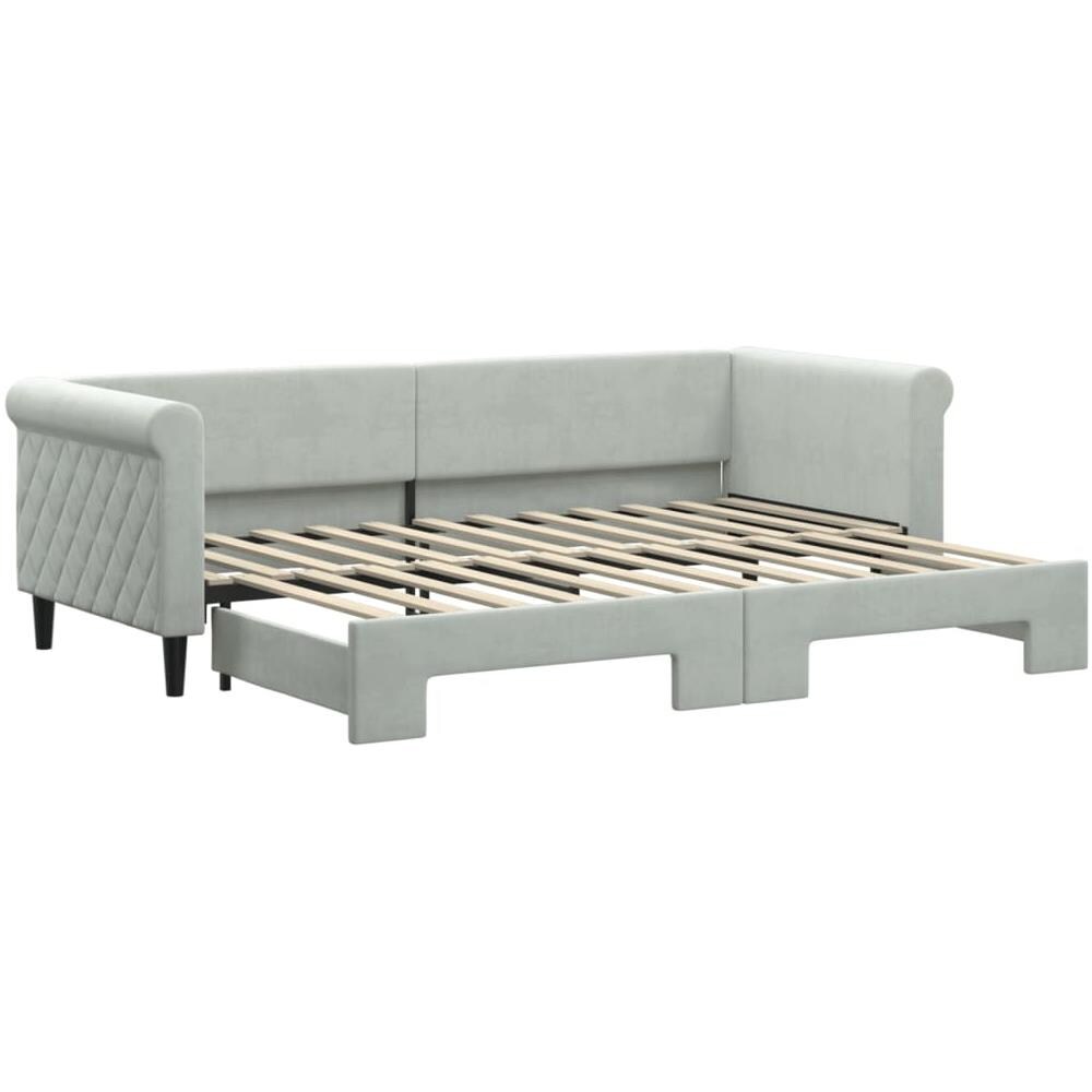 Divano Letto Con Letto Estraibile Grigio Chiaro 80x200 Velluto - Foto 2
