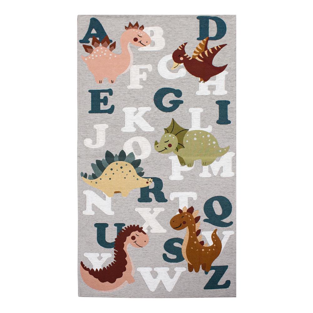 Tappeto Arredo E Gioco Antiscivolo Per Cameretta Bambini Disegno Dinosauri 115x175 Grigio Perla - Foto 1