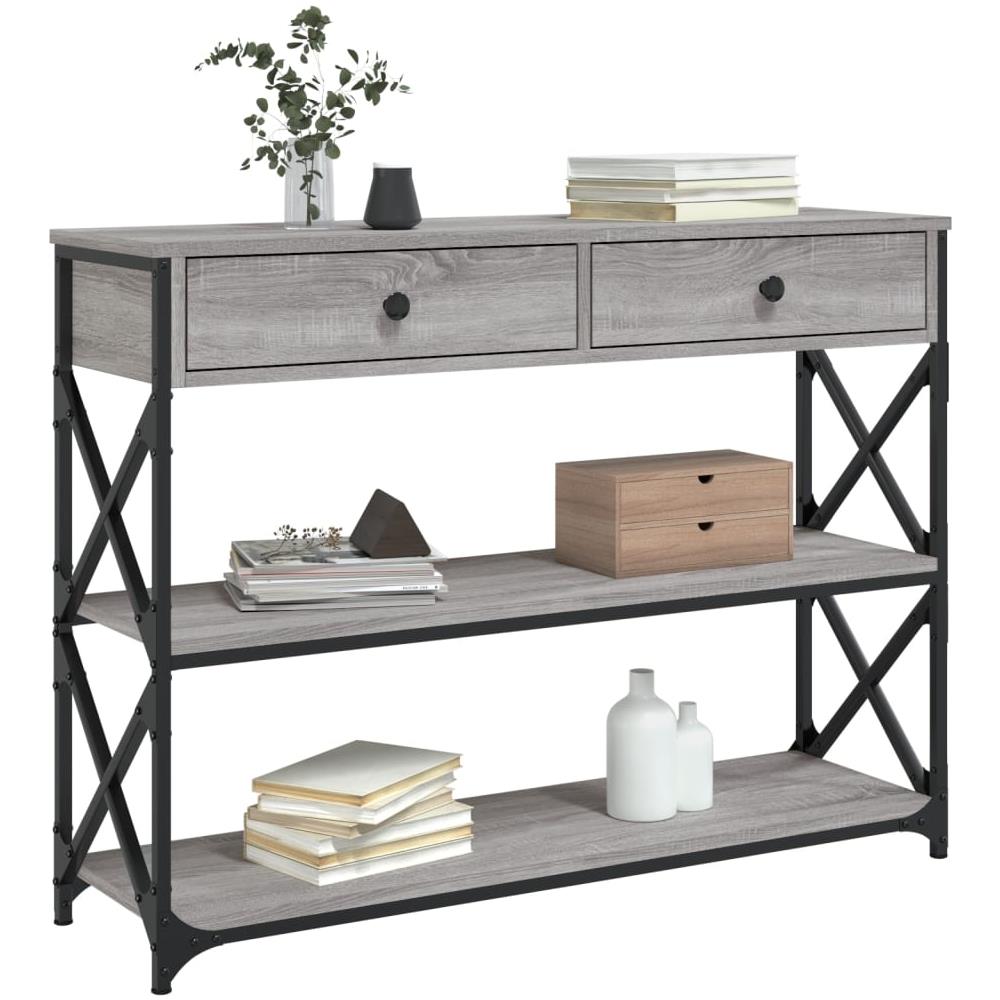 Tavolo Consolle Grigio Sonoma 100x28x75 Cm In Legno Multistrato - Foto 3
