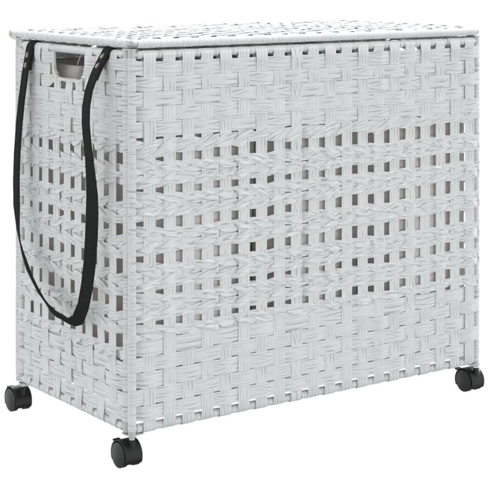 Cesto Portabiancheria Con Ruote Bianco 66x35x60 Cm Rattan - Foto 2