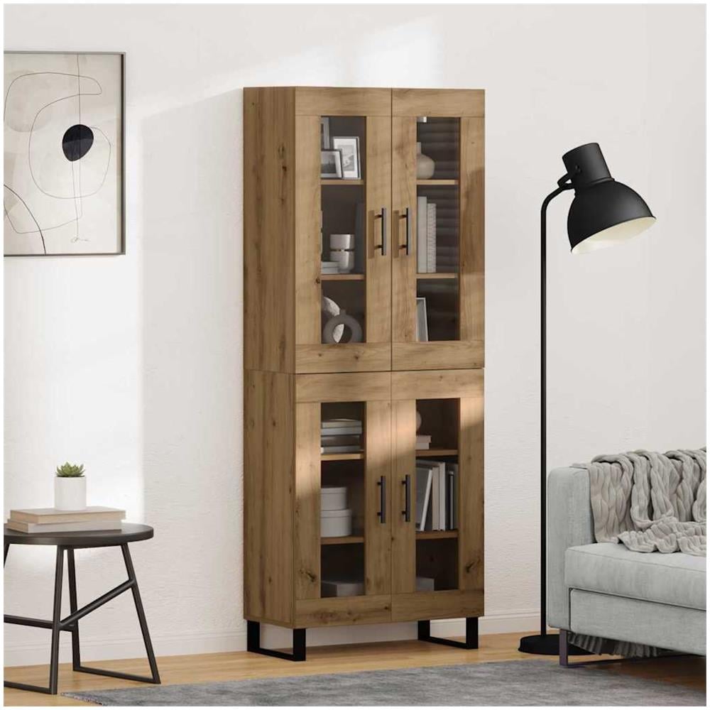 Credenza 2 pcs Rovere artigianale Legno Stratificato e Vetro - Foto 2