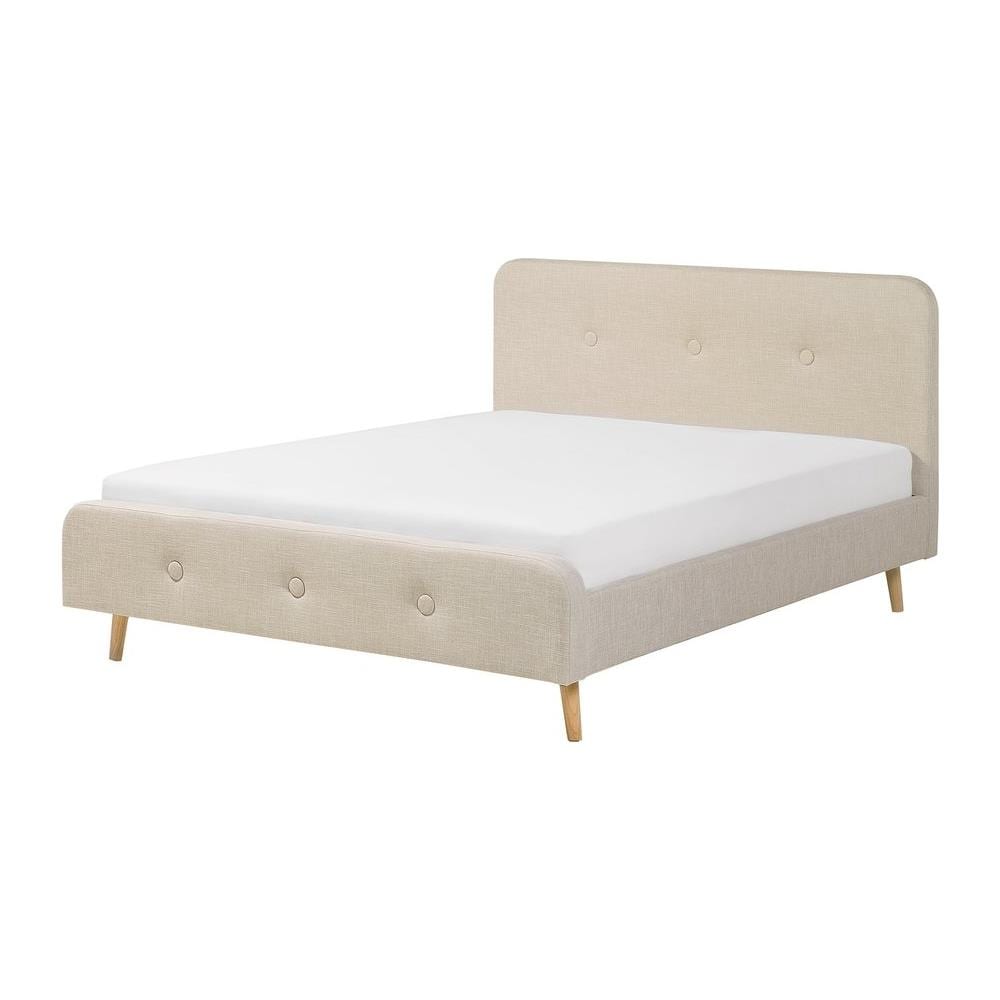 Letto Matrimoniale Moderno In Tessuto Beige 160x200cm Rennes - Foto 1