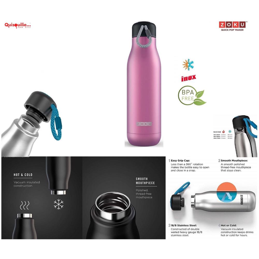 Bottiglia Termica Hot & Cold In Acciaio Inox 18 / 8 Qualità Extra 500 Ml / 750 Ml - 750 Fucsia. - Foto 1