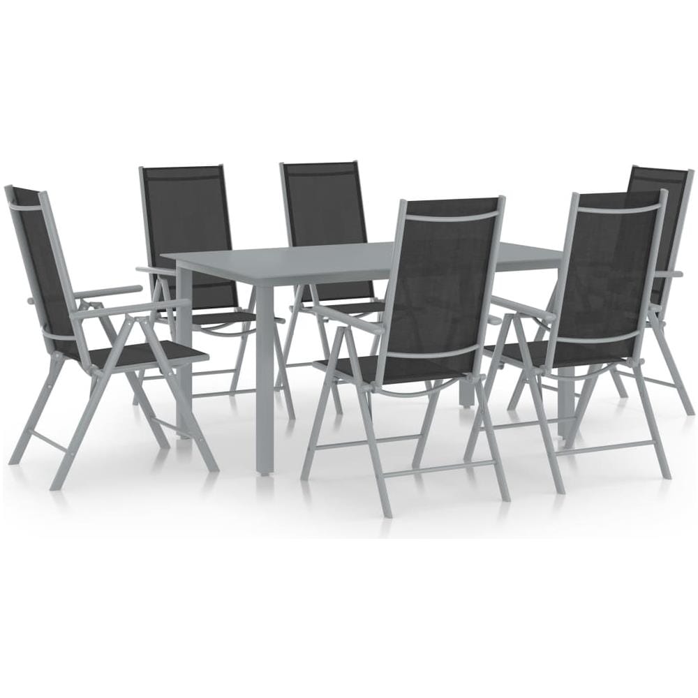 Set Mobili Da Pranzo Per Giardino 7 Pz Alluminio Argento E Nero - Foto 1