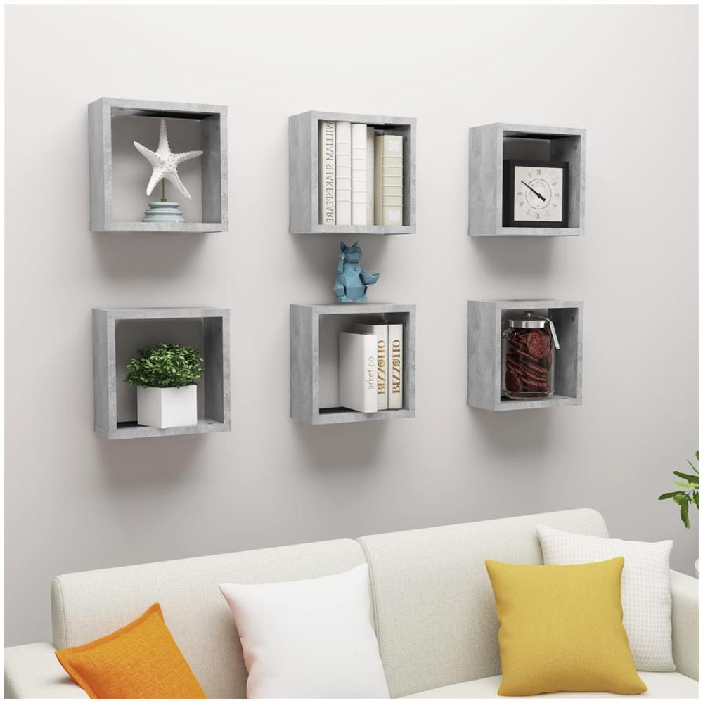 Mensole Parete a Cubo 6 pz Grigio Cemento 30x15x30 cm - Foto 1