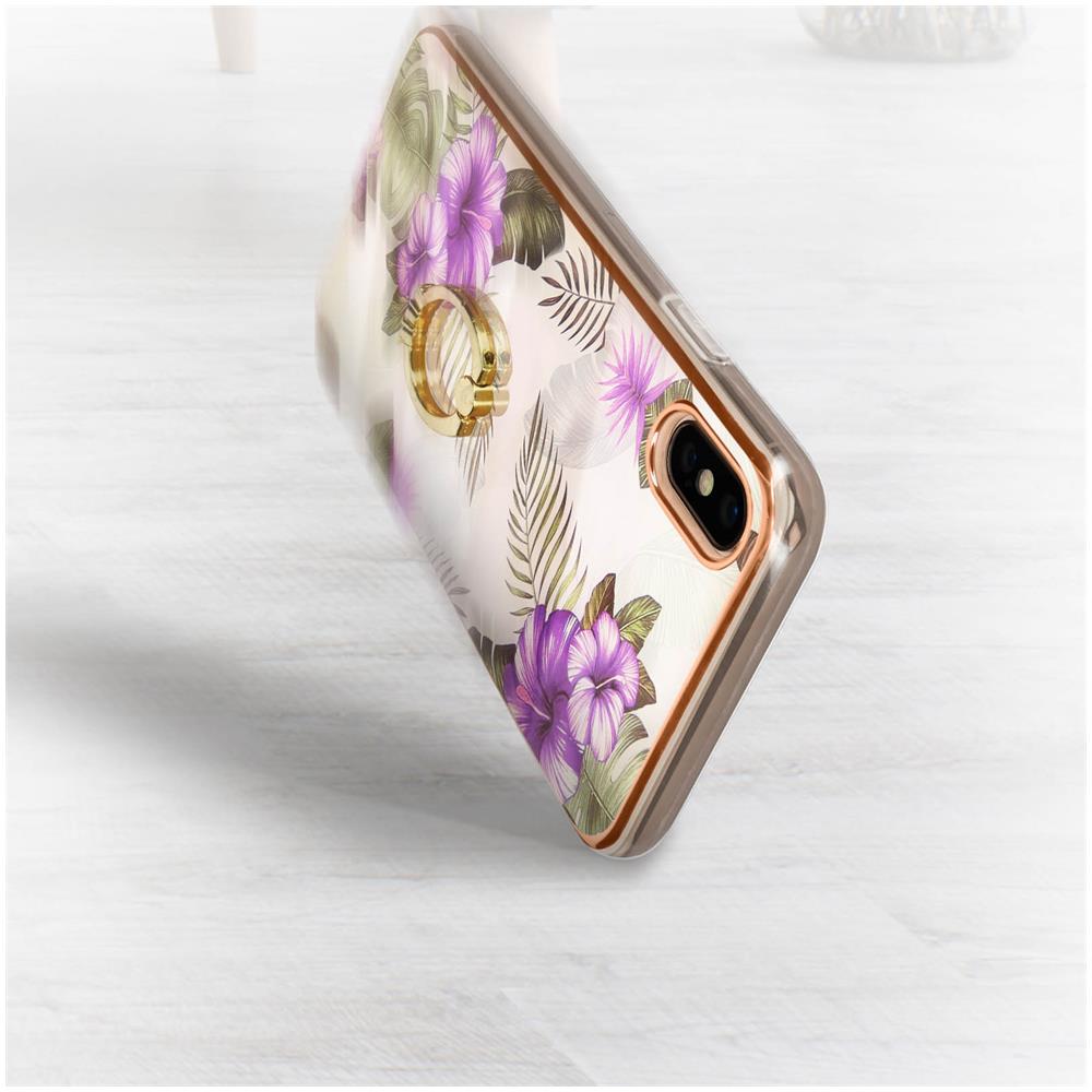 Cover Iphone Xs Max Bi-materiale Anello Di Sostegno Stampa Fiori Viola - Foto 2