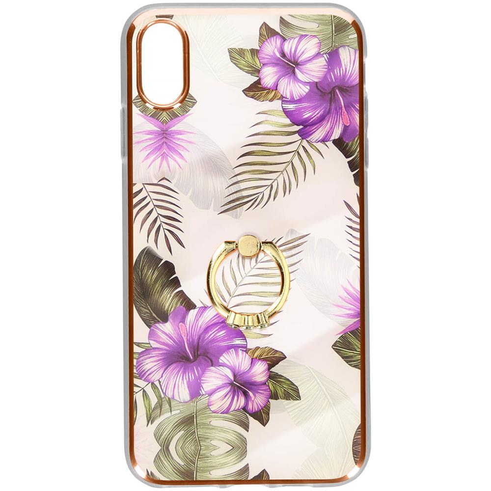 Cover Iphone Xs Max Bi-materiale Anello Di Sostegno Stampa Fiori Viola - Foto 1