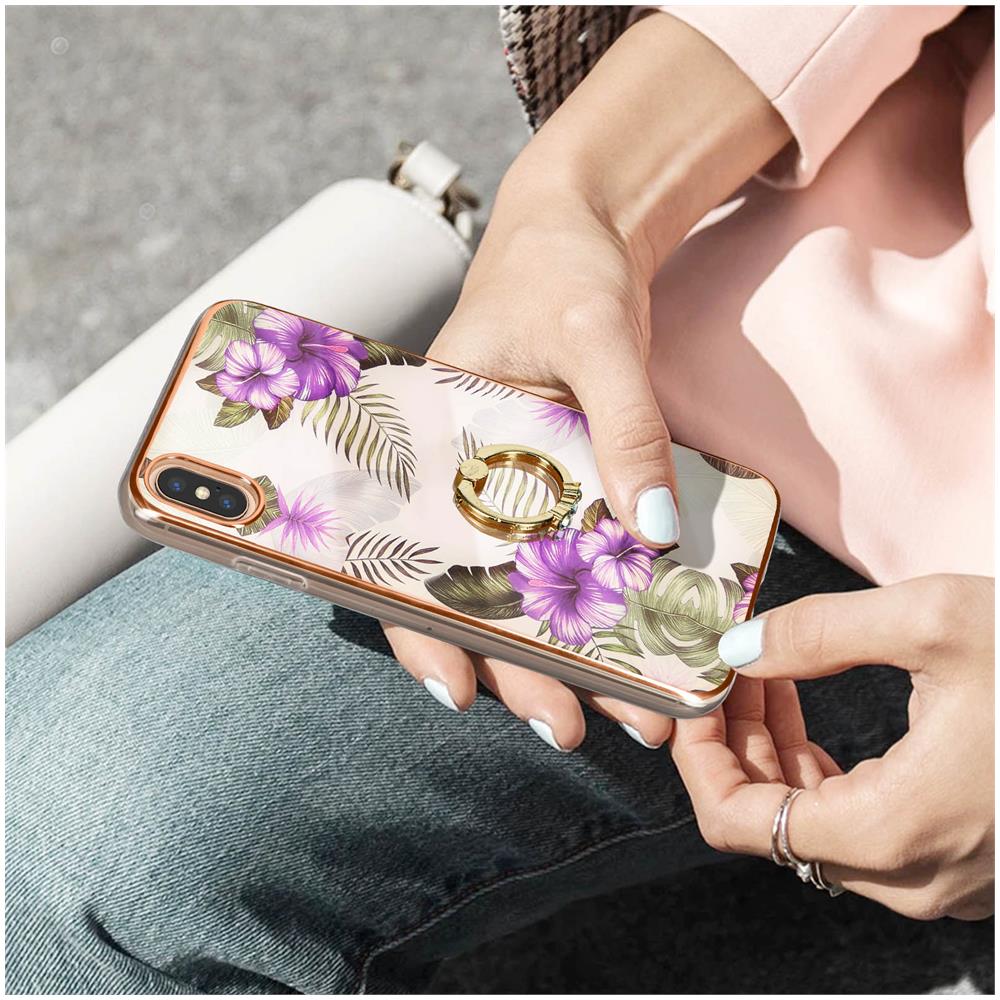 Cover Iphone Xs Max Bi-materiale Anello Di Sostegno Stampa Fiori Viola - Foto 5
