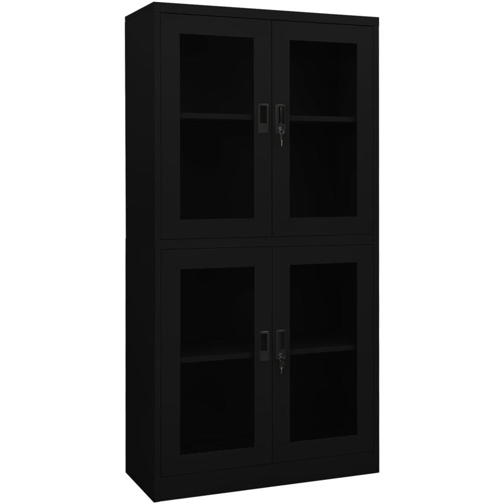 Armadio Per Ufficio Nero 90x40x180 Cm In Acciaio E Vetro - Foto 1