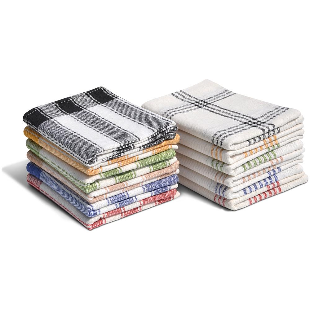 Set 12 Strofinacci Da Cucina 100% Cotone - 50x70 Cm Mix Multicolore: Beige - Blu - Verde - Giallo - Rosso - Nero - Foto 1
