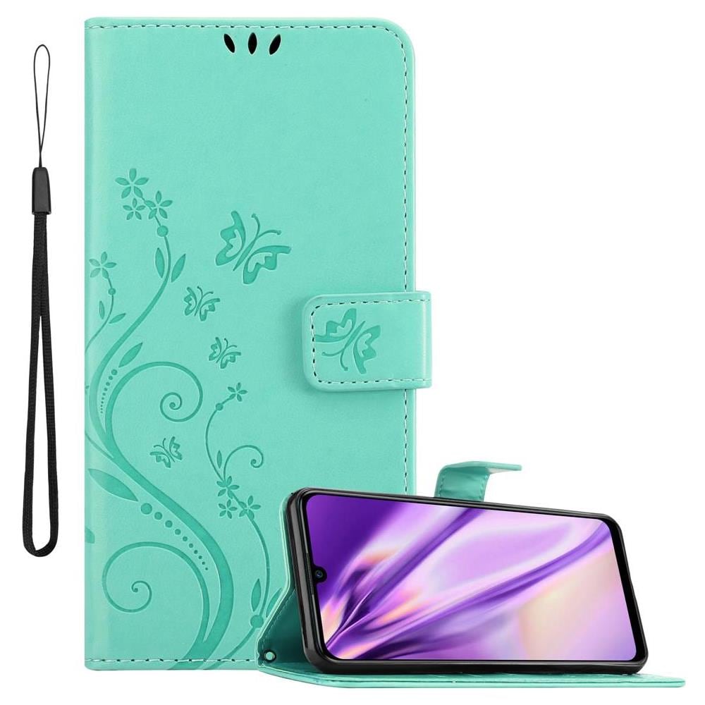 Custodia Compatibile Con Honor 10 Lite /p Smart 2019 In Turchese Fiore - Coperchio Protettivo In Design Floreale Con Chiusura Magnetica, Funzione Stand E Slot Per Carte - Foto 1