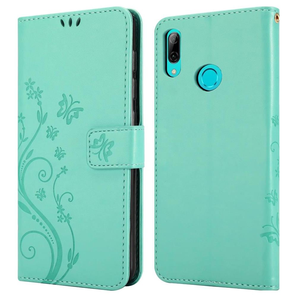 Custodia Compatibile Con Honor 10 Lite /p Smart 2019 In Turchese Fiore - Coperchio Protettivo In Design Floreale Con Chiusura Magnetica, Funzione Stand E Slot Per Carte - Foto 8