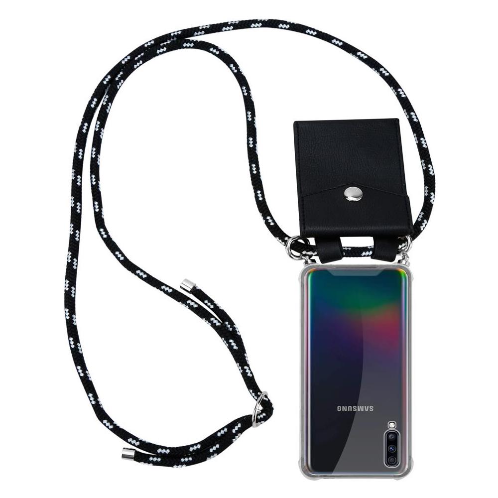 Catena Di Telefoni Cellulari Compatibile Con Samsung Galaxy A70 In Nero Argento - Coperchio Protettivo In Silicone Con Anelli D'argento, Cinturino In Corda E Custodia Staccabile - Foto 1