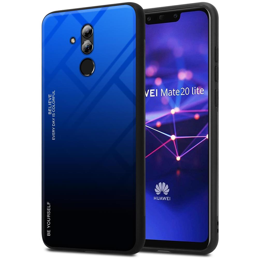 Custodia Compatibile Con Huawei Mate 20 Lite In Blu - Nero - Coperchio Protettivo Bicolore In Vetro Temperato E Silicone Tpu - Foto 1
