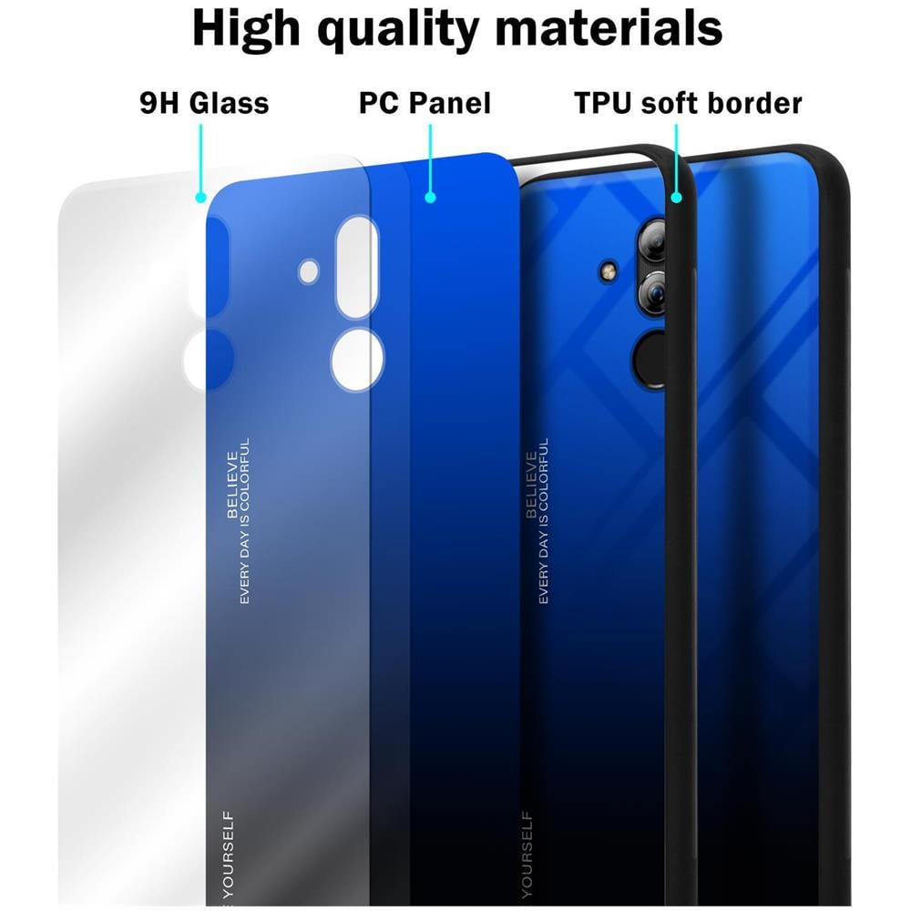 Custodia Compatibile Con Huawei Mate 20 Lite In Blu - Nero - Coperchio Protettivo Bicolore In Vetro Temperato E Silicone Tpu - Foto 7