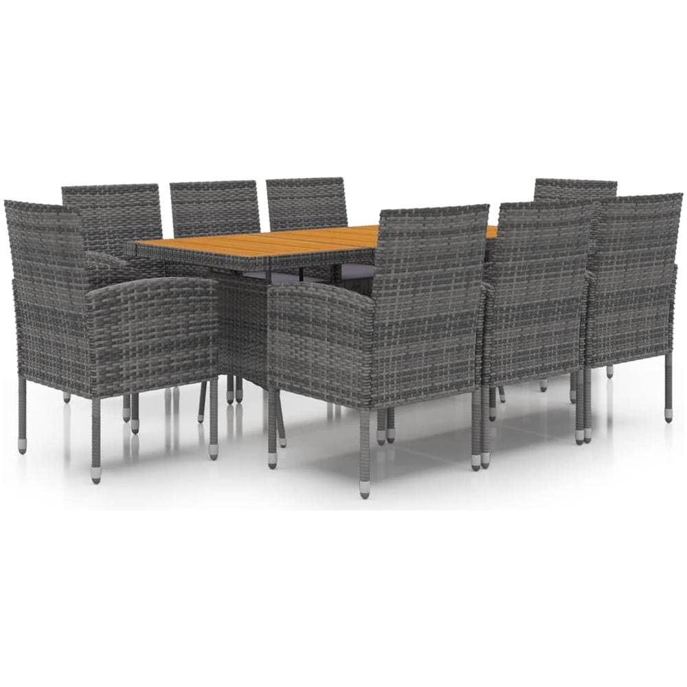 Set Da Pranzo Per Esterni 9 Pz In Polyrattan Grigio - Foto 1