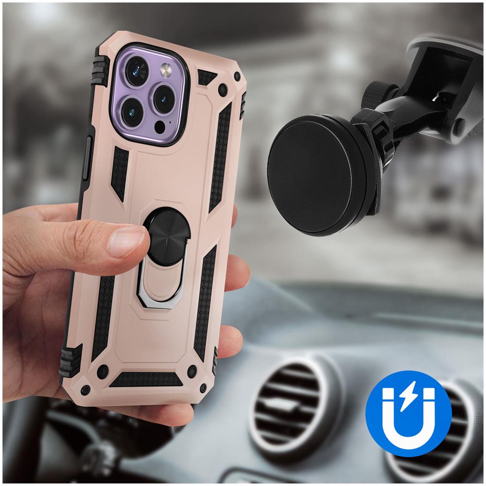 Cover Iphone 14 Pro Anti-urto Ibrida Anello Sostegno Funzione Supporto Rose Gold - Foto 5