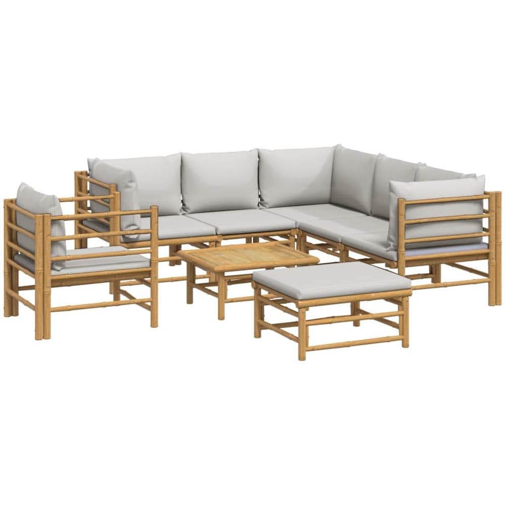 Set Salotto Da Giardino 8pz Con Cuscini Grigio Chiaro Bambù - Foto 2