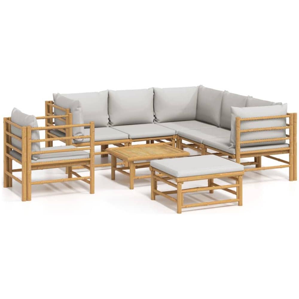 Set Salotto Da Giardino 8pz Con Cuscini Grigio Chiaro Bambù - Foto 1