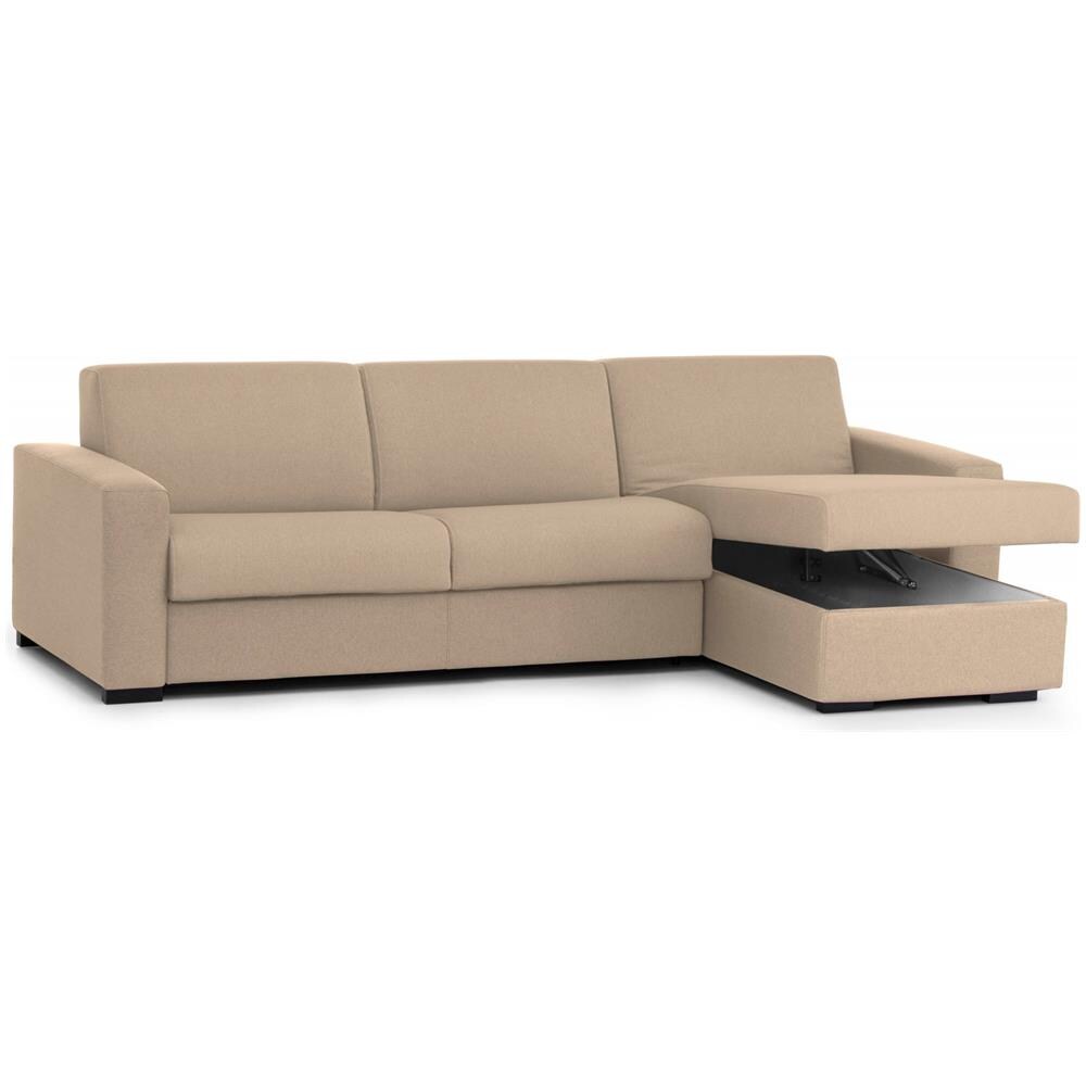 Divano Fisso Debora, Divano Ad Angolo, 100% Made In Italy, Sofà Soggiorno, Con Penisola Contenitore Reversibile, In Tessuto Imbottito, Con Braccioli Slim, Cm 260x95h90, Beige - Foto 4