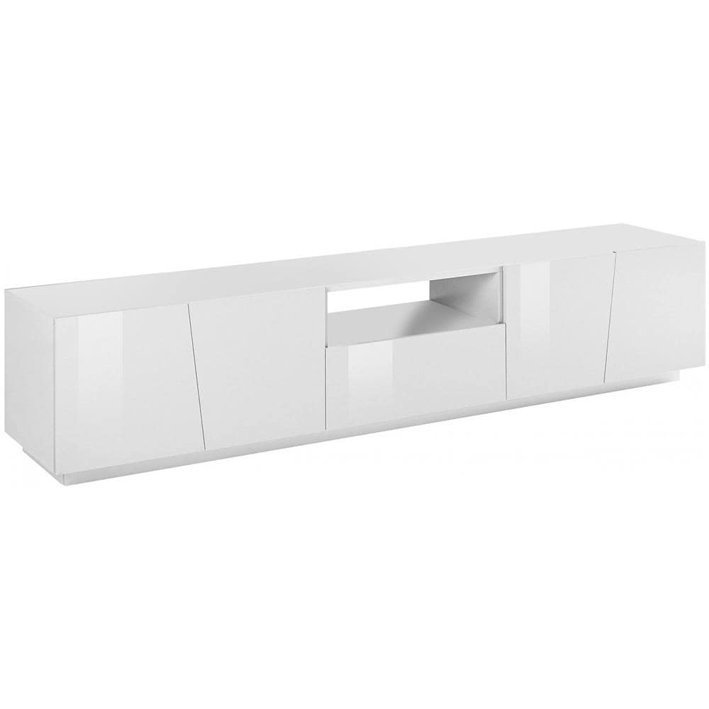 Mobile Porta Tv Paul, Credenza Bassa Da Soggiorno, Base Porta Tv, 100% Made In Italy, Cm 220x43h46, Bianco Lucido - Foto 2