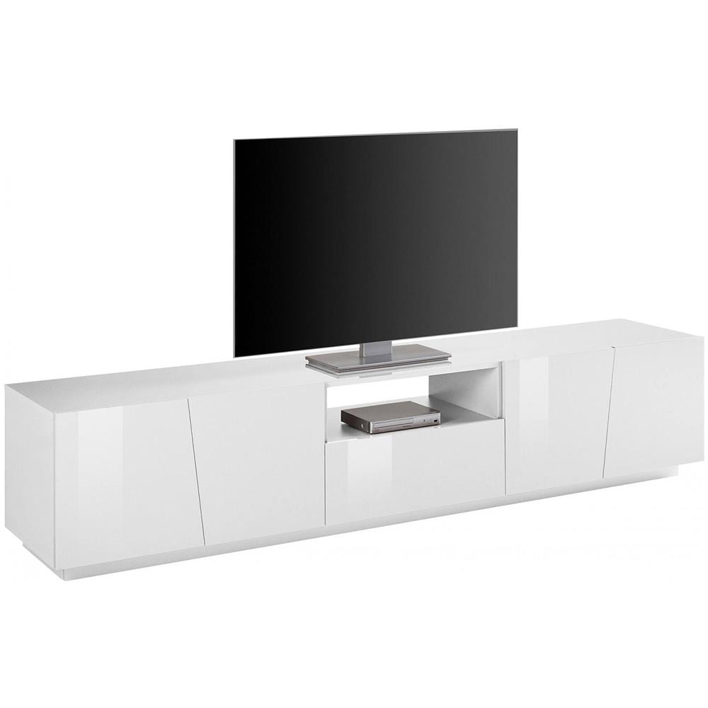 Mobile Porta Tv Paul, Credenza Bassa Da Soggiorno, Base Porta Tv, 100% Made In Italy, Cm 220x43h46, Bianco Lucido - Foto 4