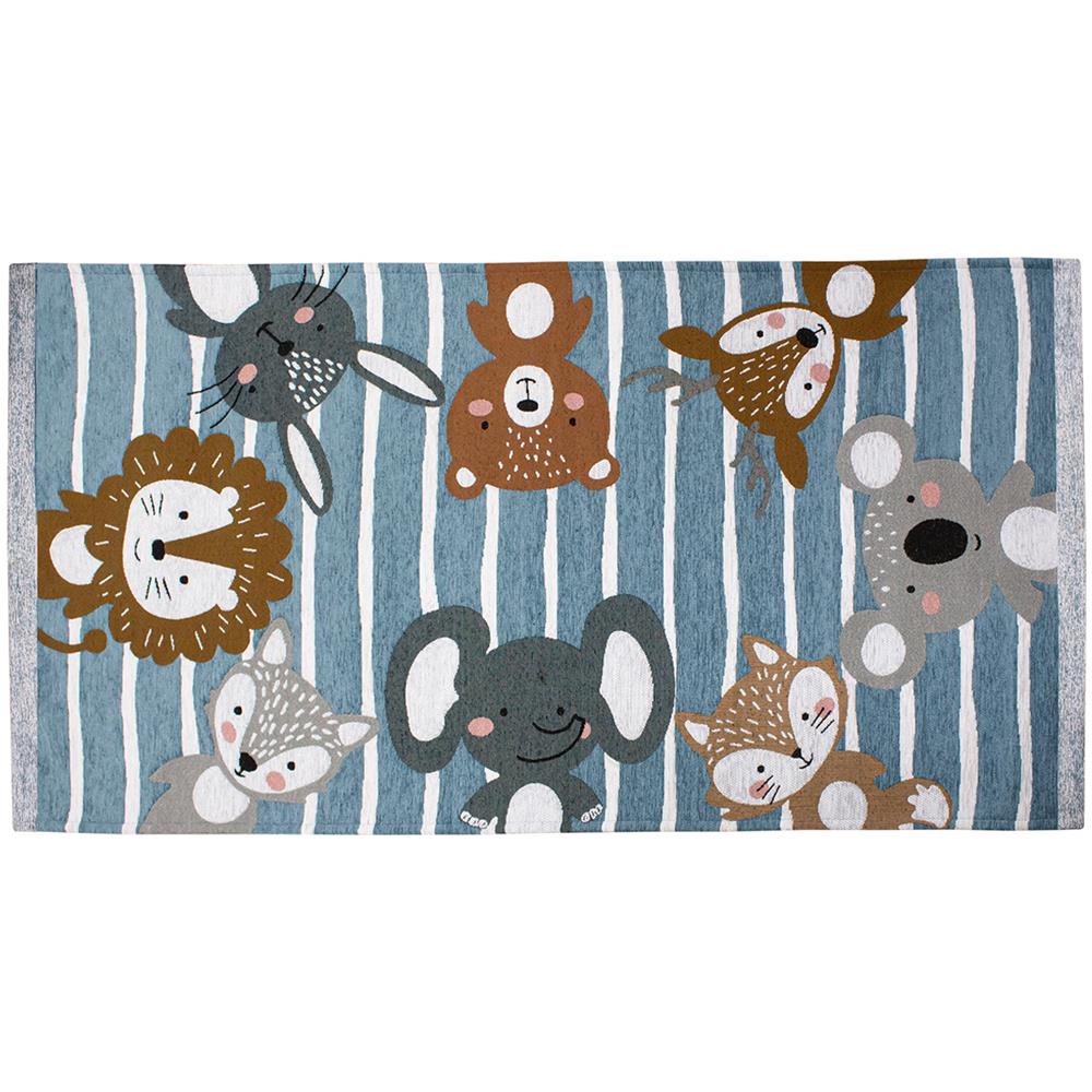 Tappeto Arredo E Gioco Antiscivolo Per Cameretta Bambini Disegno Animalii 80x150 Azzurro Topazio - Foto 1