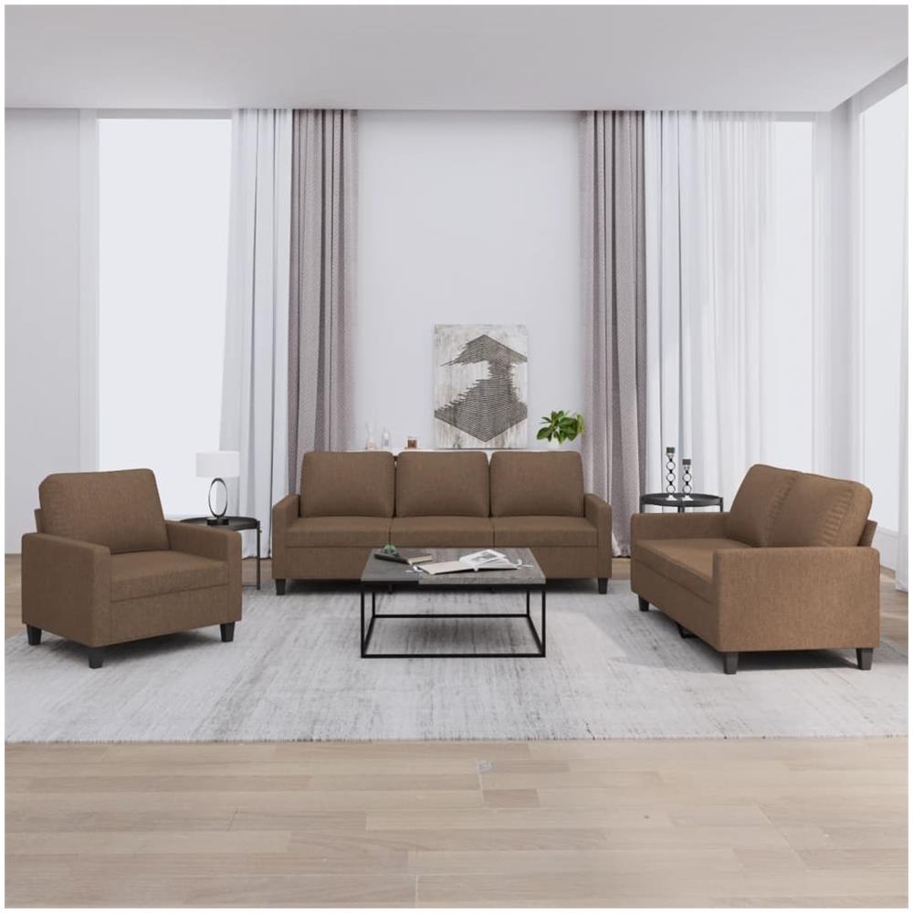 Set Di Divani 3 Pz Con Cuscini Marrone In Tessuto - Foto 1