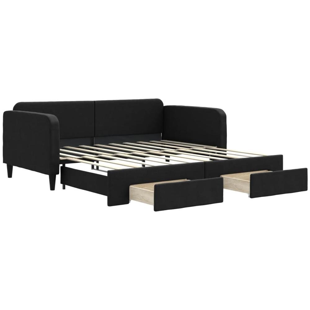 Divano Letto Estraibile Con Cassetti Nero 90x190 Cm In Tessuto - Foto 1