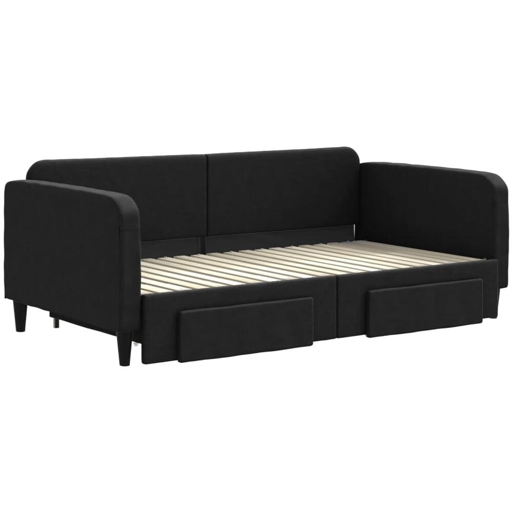 Divano Letto Estraibile Con Cassetti Nero 90x190 Cm In Tessuto - Foto 2