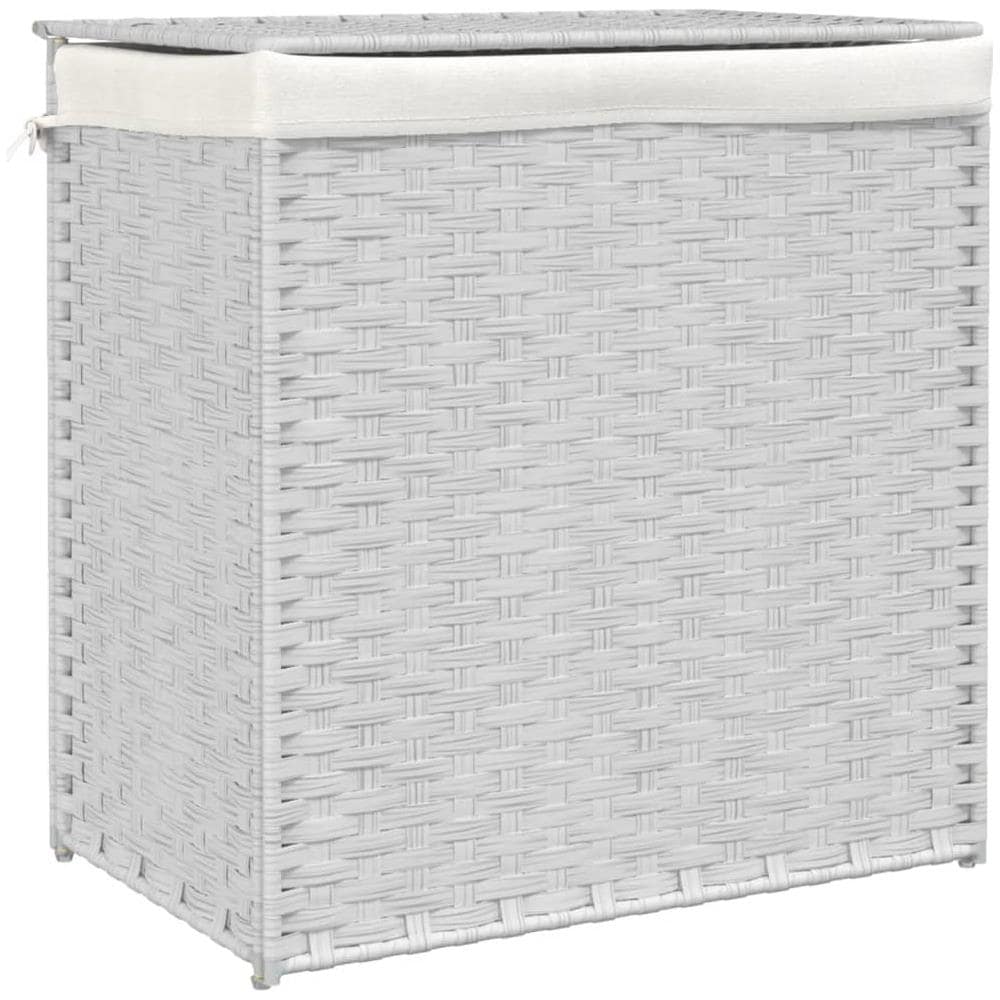 Cesto Portabiancheria 2 Sezioni Bianco 53x35x57 Cm Polyrattan - Foto 2