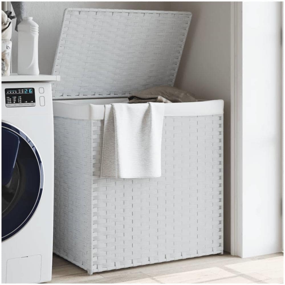 Cesto Portabiancheria 2 Sezioni Bianco 53x35x57 Cm Polyrattan - Foto 1