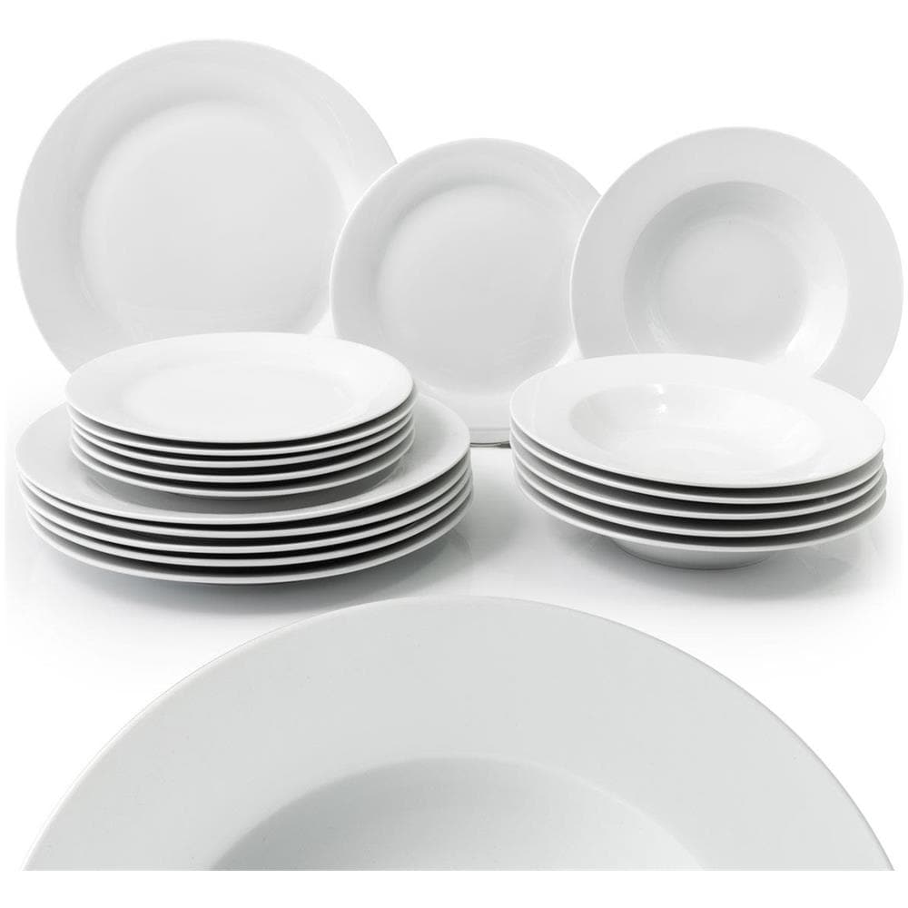 Servizio Piatti 18 Pezzi In Porcellana Bianca Tondi Servizio 6 Persone, Bianco - Foto 2