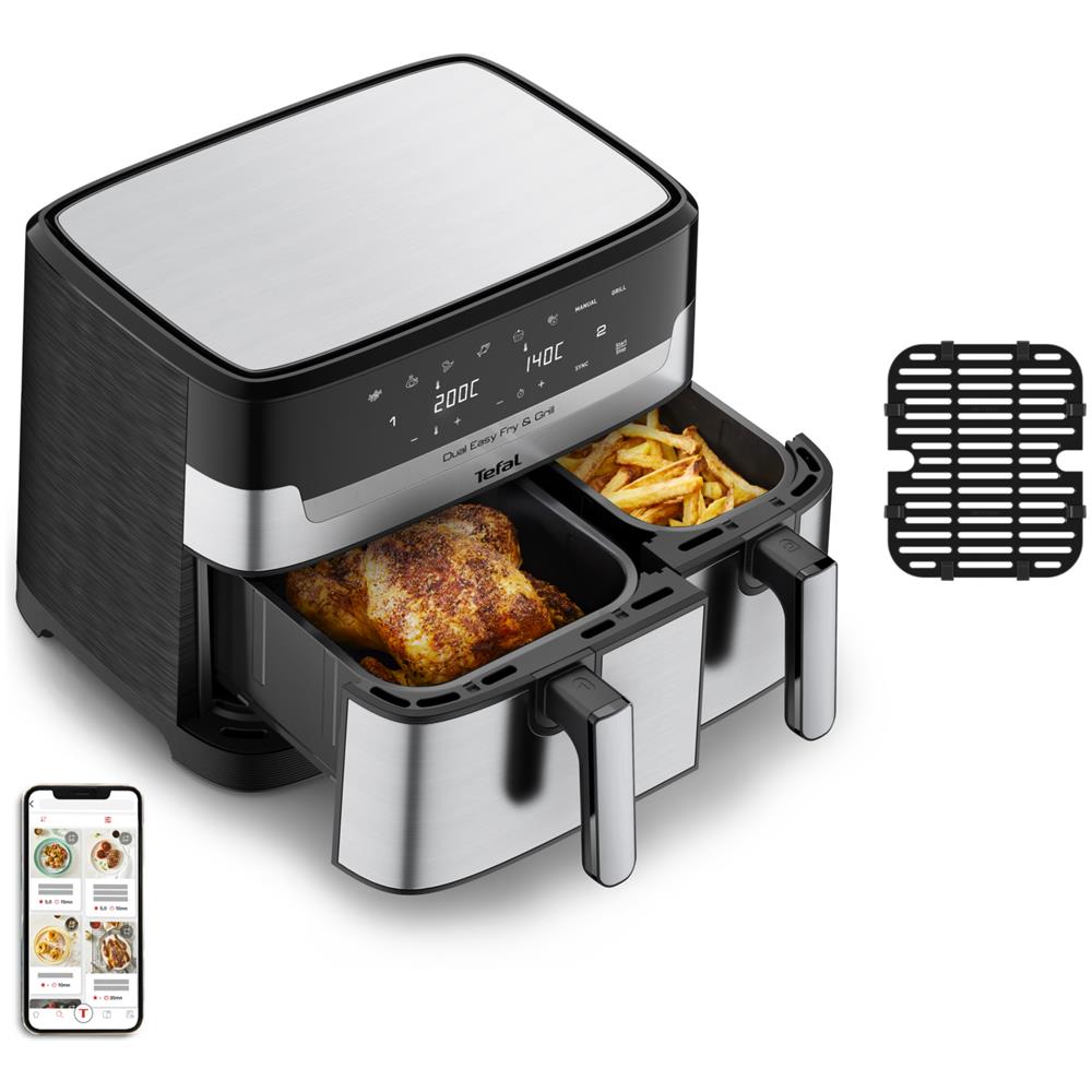 Dual Easy Fry & Grill EY905D Doppia 8,3 L Indipendente 2700 W Friggitrice ad aria calda Acciaio inox - Foto 1