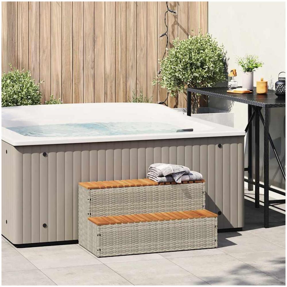 Bordo per Vasca Idromassaggio Grigio Polyrattan&Massello Acacia - Foto 2