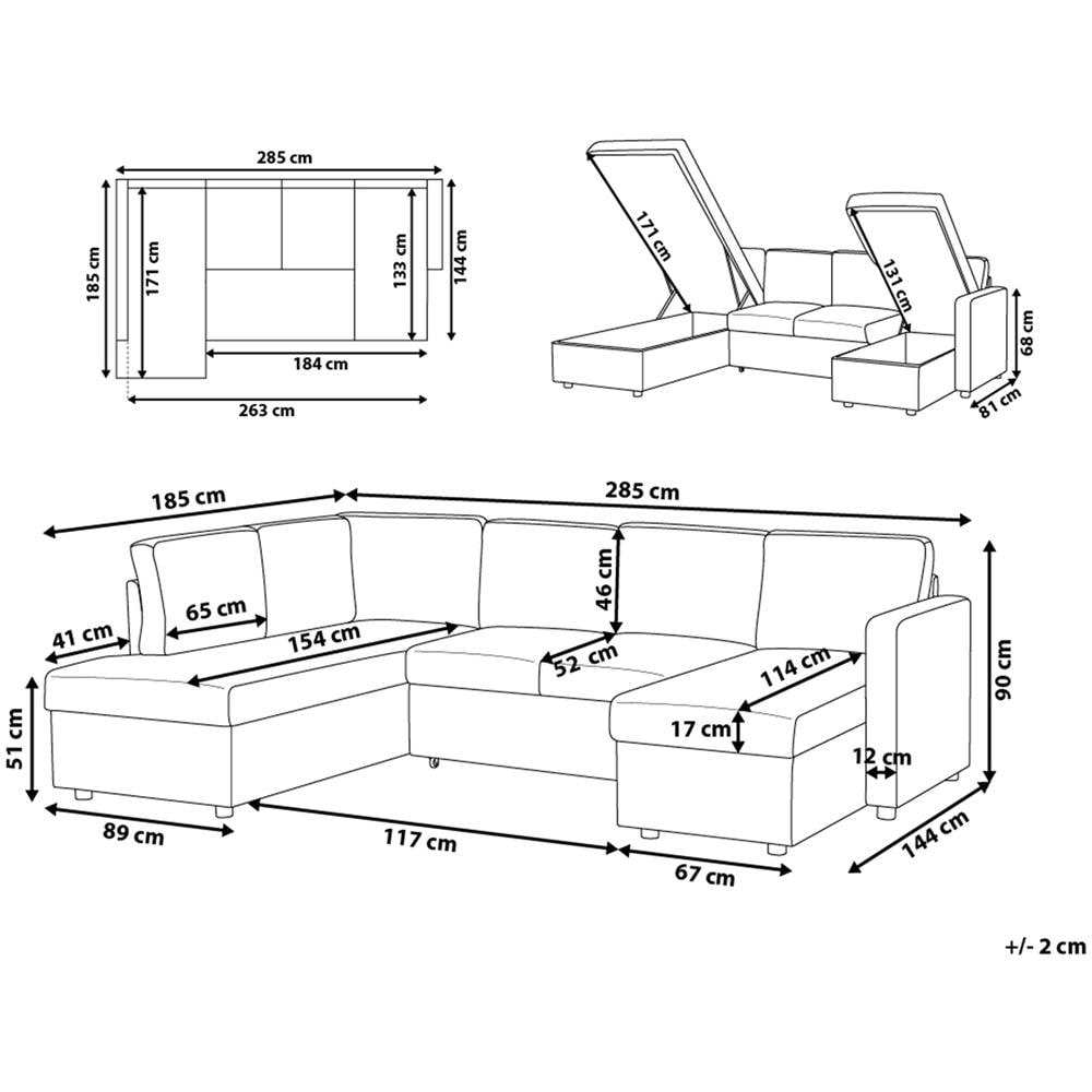 Divano Letto Angolare Contenitore In Tessuto Grigio Scuro Karrabo - Foto 2