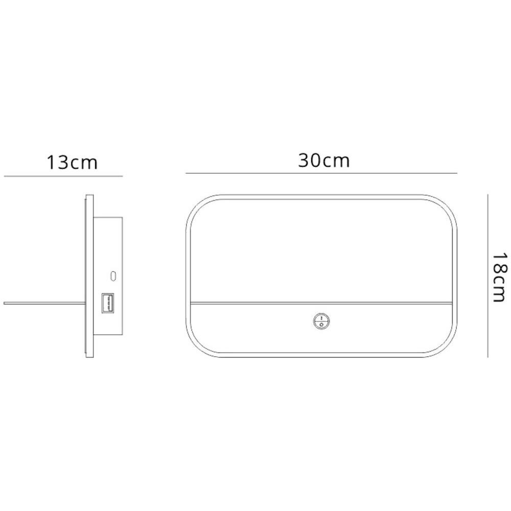Mensola Applique Con Prese Usb, Led 18w, 3000k, 1400lm, Bianco Opaco - Foto 2